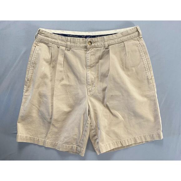 Ralph Lauren Polo Vintage Pleated Cotton Twill Tyler Chino Shorts. Beige, 32. - Picture 1 of 8